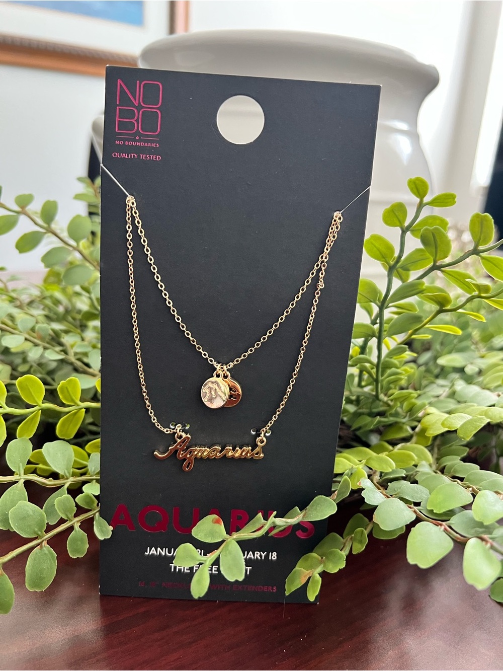 No Boundaries Gold-Tone Aquarian Layered Script Necklace